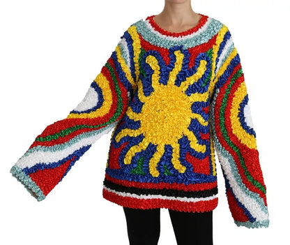 Dolce & Gabbana Multicolor Sun Ruffled Top Oversize Sweater