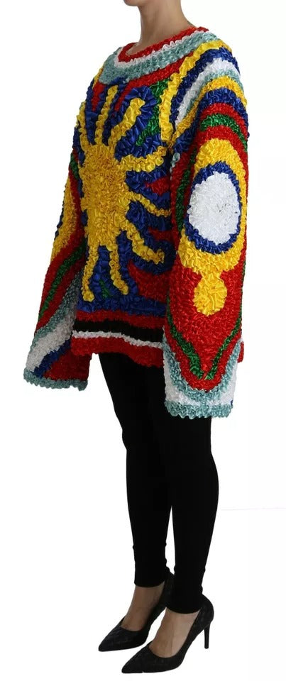 Dolce & Gabbana Multicolor Sun Ruffled Top Oversize Sweater