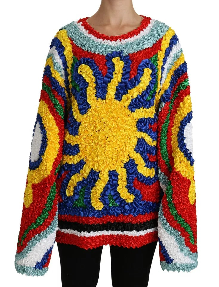 Dolce & Gabbana Multicolor Sun Ruffled Top Oversize Sweater