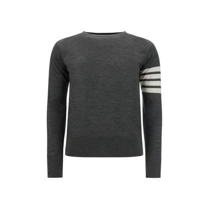 This Sweater by Thom Browne for men in wool gray, patterned & striped presents a understated silhouette, featuring a sophisticated crew neckline and for a understated finish.