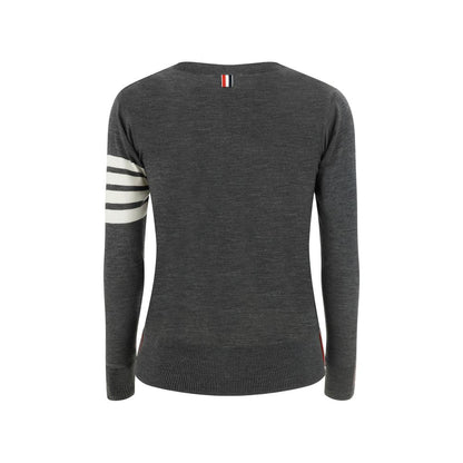 Sweater by Thom Browne for men in wool gray, patterned & striped showcases a discreet silhouette, finished with a discreet crew neckline and for a discreet look.