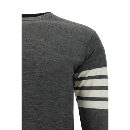 This Sweater by Thom Browne for men in wool gray, patterned & striped presents a understated silhouette, featuring a sophisticated crew neckline and for a understated finish.