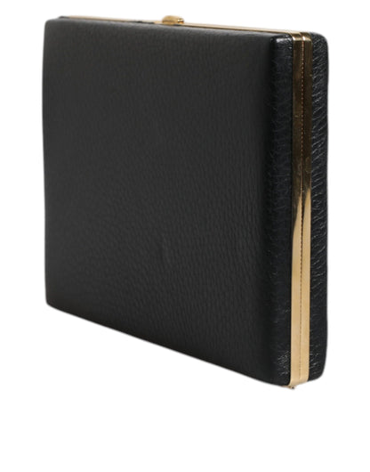 Evening Box Clutch Handbag by Dolce & Gabbana for women in goat leather & aluminium black & gold showcases a sculptural silhouette, featuring a secure , ample cardholder, and versatile for a sculptural aesthetic.