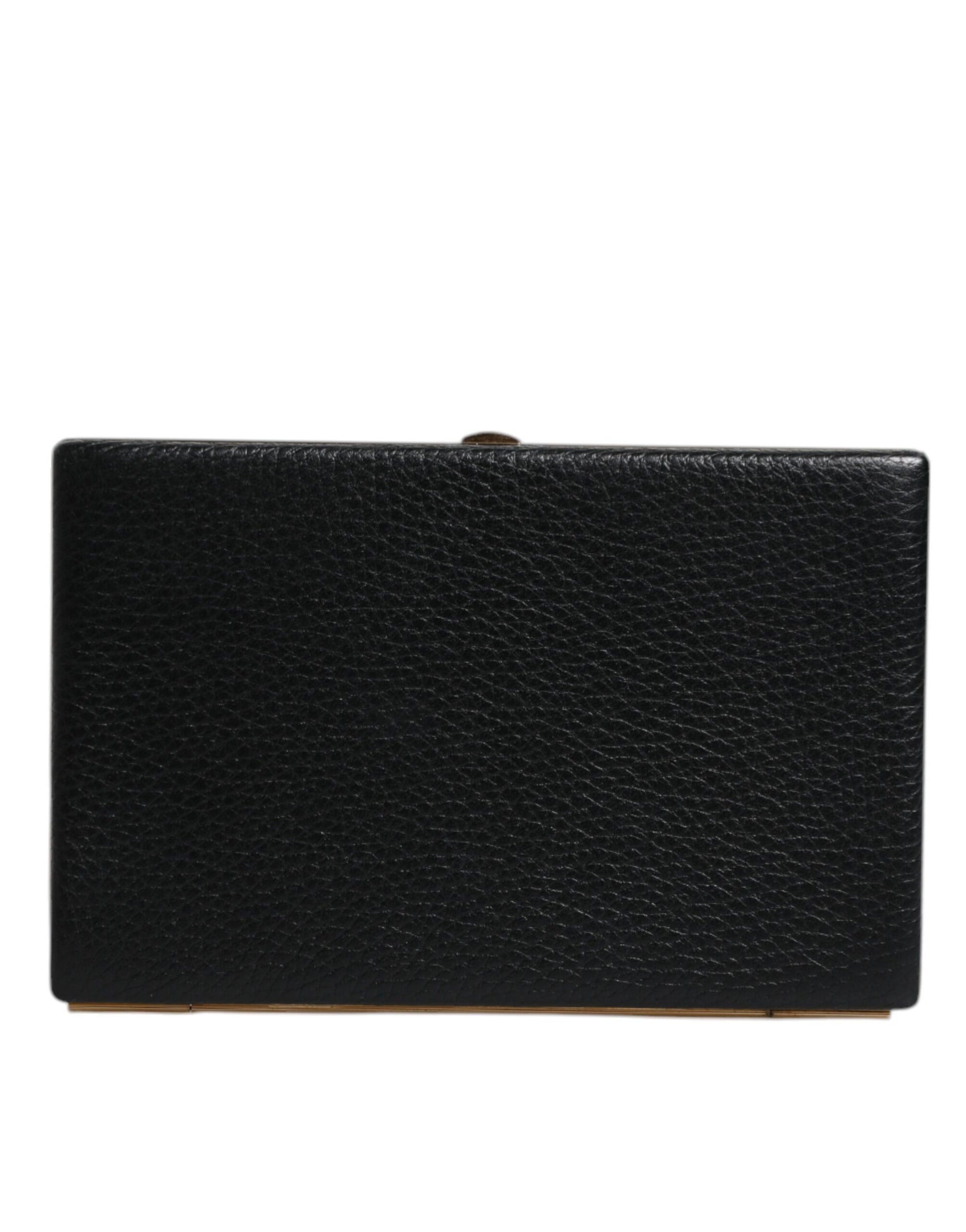 Evening Box Clutch Handbag by Dolce & Gabbana for women in goat leather & aluminium black & gold showcases a sculptural silhouette, featuring a secure , ample cardholder, and versatile for a sculptural aesthetic.