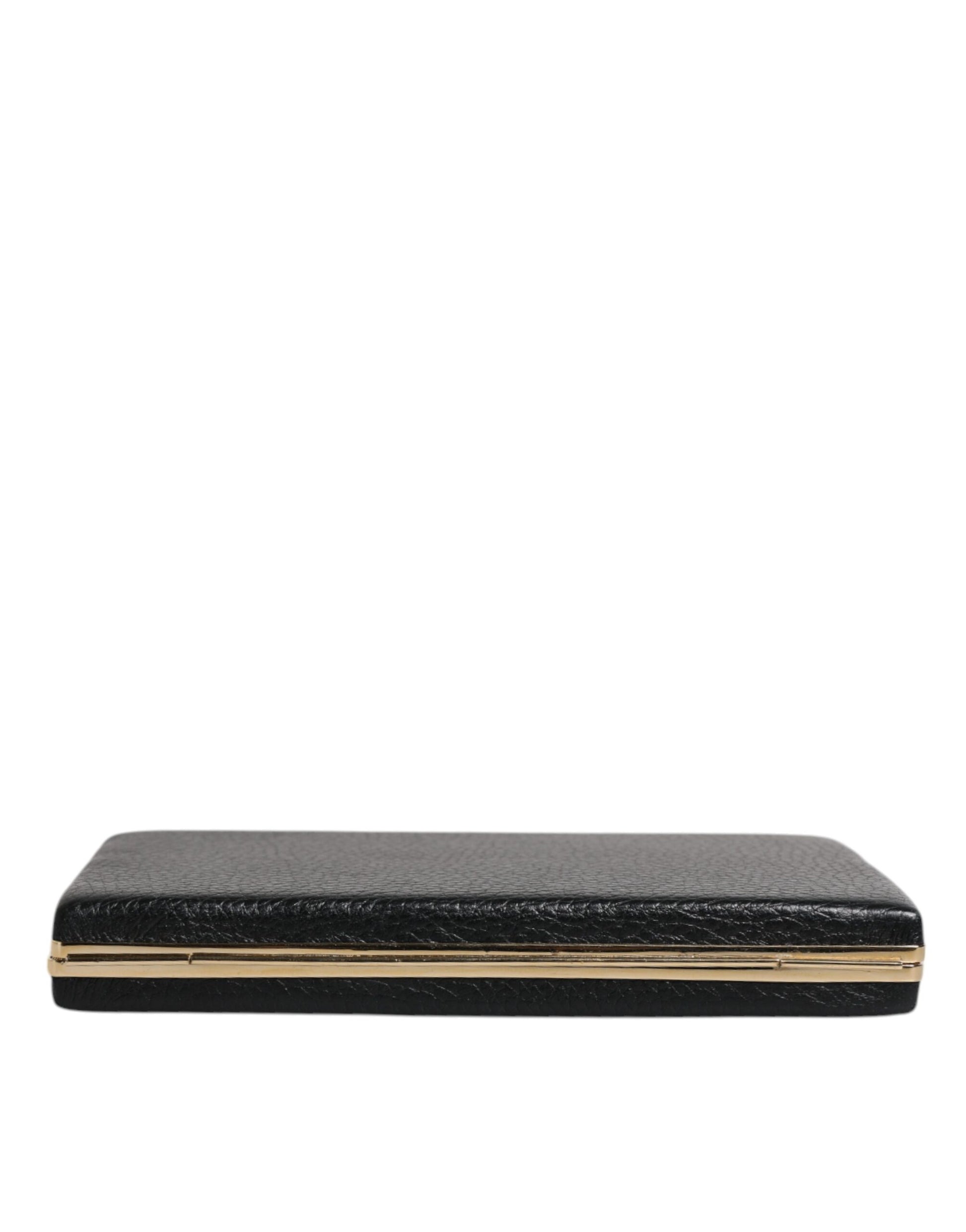 Evening Box Clutch Handbag by Dolce & Gabbana for women in goat leather & aluminium black & gold features a sculptural silhouette with a secure , organized cardholder, and versatile for a sculptural finish.