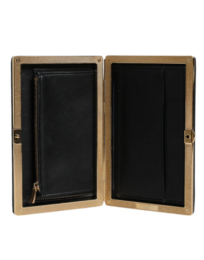 Evening Box Clutch Handbag by Dolce & Gabbana for women in goat leather & aluminium black & gold showcases a sculptural silhouette, featuring a secure , ample cardholder, and versatile for a sculptural finish.