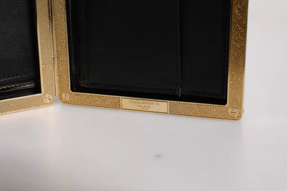Evening Box Clutch Handbag by Dolce & Gabbana for women in goat leather & aluminium black & gold features a statuesque silhouette, showcasing a secure and organized cardholder with versatile for statuesque evening wear.
