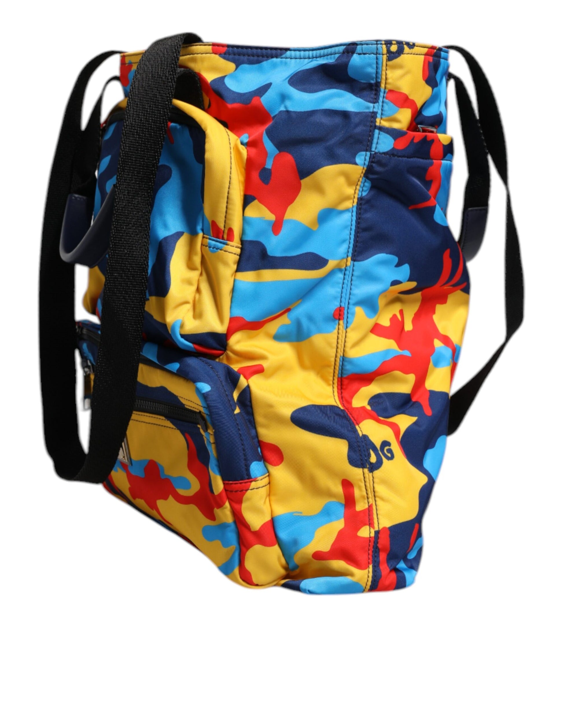 Shopper Tote Bag by Dolce & Gabbana for women in nylon fabric multicolor, silver & camouflage features an jet-set-ready silhouette, showcasing the Nylon Fabric Shopper Tote Bag design with a secure zipper, ample external-pockets, and versatile shoulder-strap & handle.