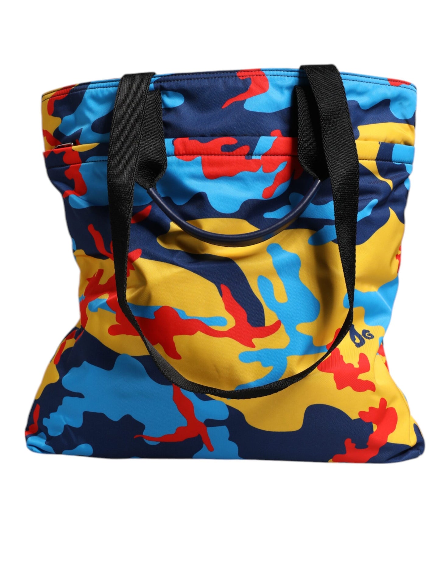 This Shopper Tote Bag by Dolce & Gabbana for women in nylon fabric multicolor, silver & camouflage features an jet-set Nylon Fabric Shopper Tote Bag design with a secure zipper, ample external-pockets, and jet-set shoulder-strap & handle.