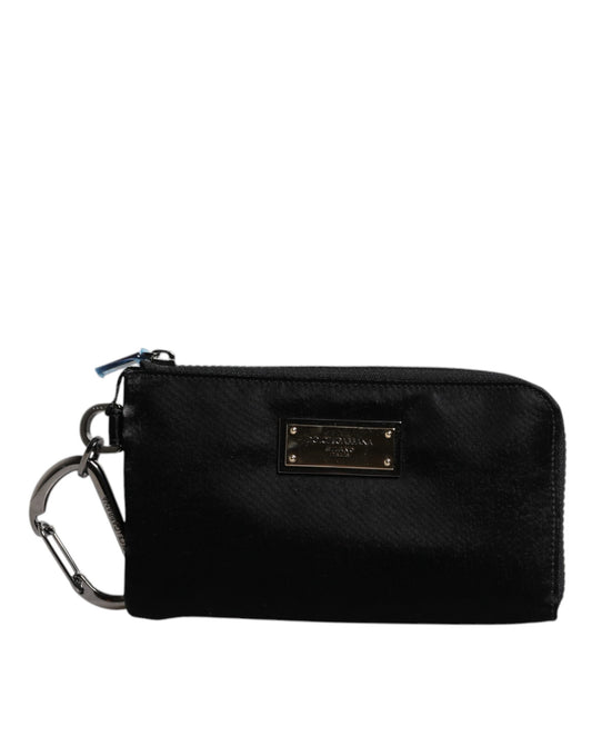 Pouch Clutch Handbag by Dolce & Gabbana for men in calfskin leather & nylon black, gold & silver features a sculptural silhouette with a secure zipper, organized , and versatile for a sculptural finish.