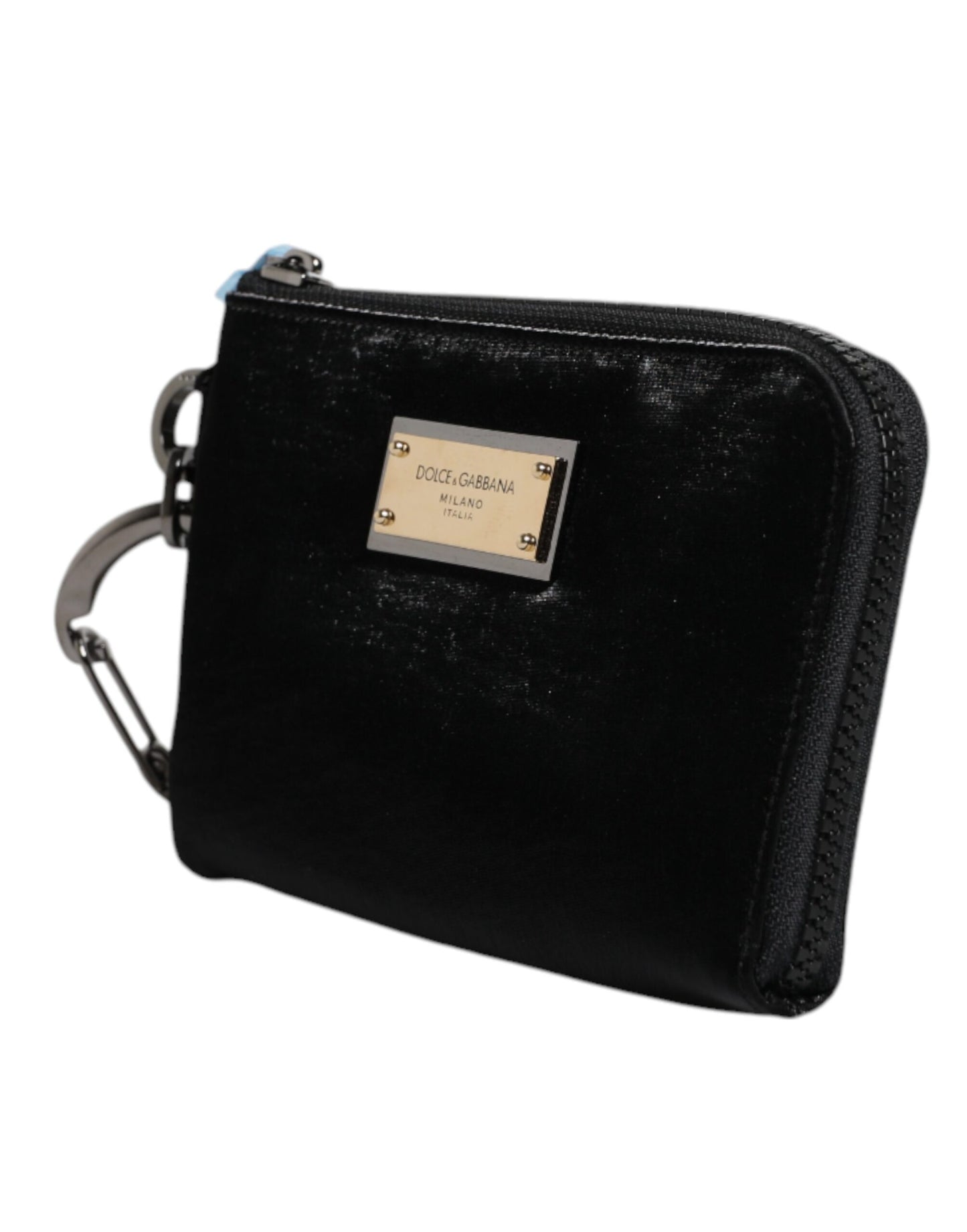 Pouch Clutch Handbag by Dolce & Gabbana for men in calfskin leather & nylon black, gold & silver features a statuesque silhouette, showcasing a secure zipper and organized with versatile for statuesque evening wear.