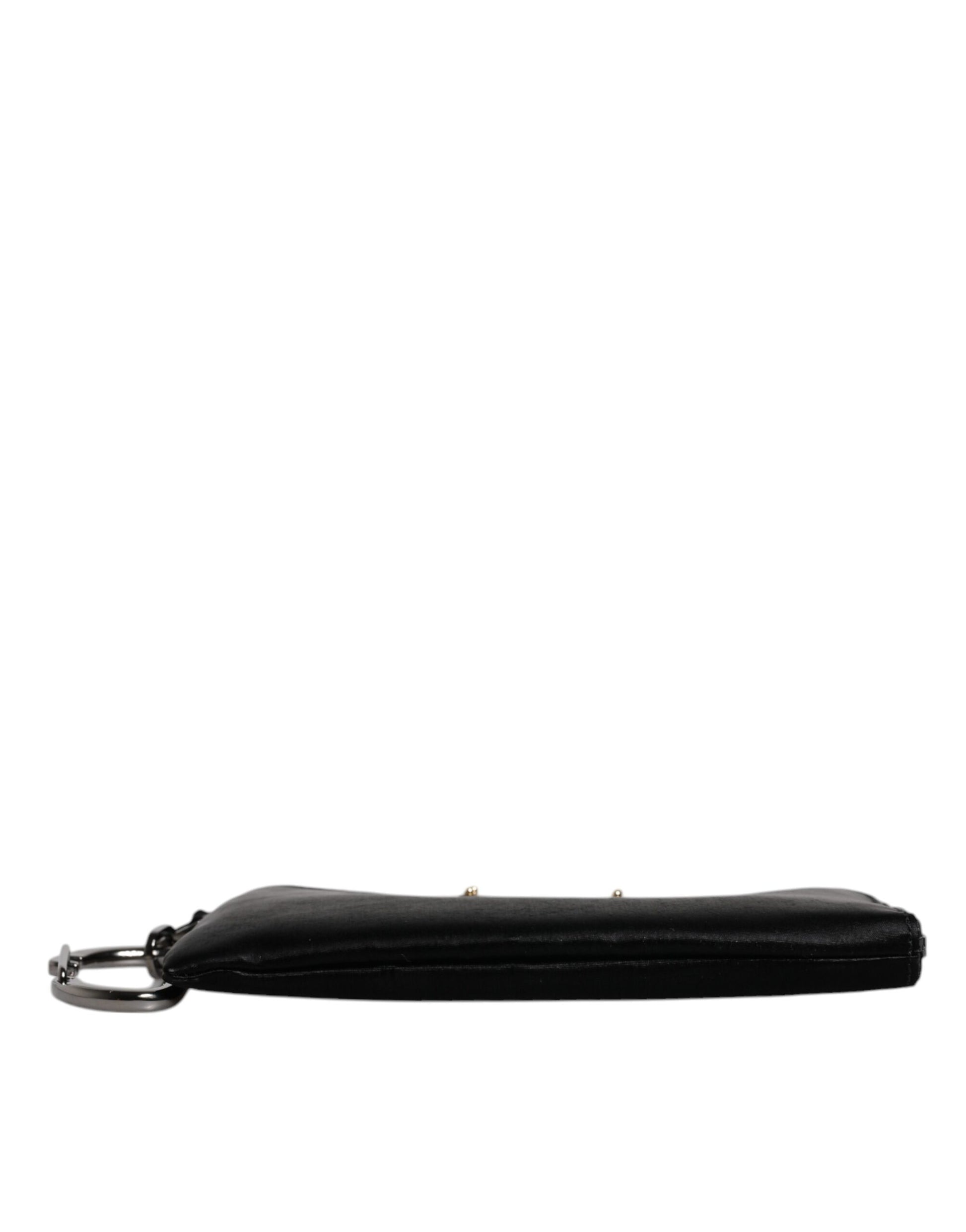 Pouch Clutch Handbag by Dolce & Gabbana for men in calfskin leather & nylon black, gold & silver features a architectural silhouette, showcasing a secure zipper, ample , and versatile for a architectural finish.