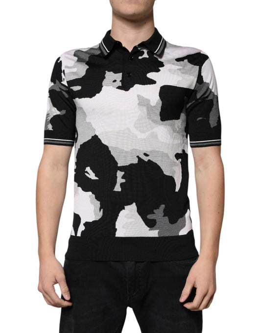 Polo Shirt by Dolce & Gabbana for men in silk multicolor & camouflage presents a sleek silhouette, featuring a refined and short-sleeve for a sleek finish.