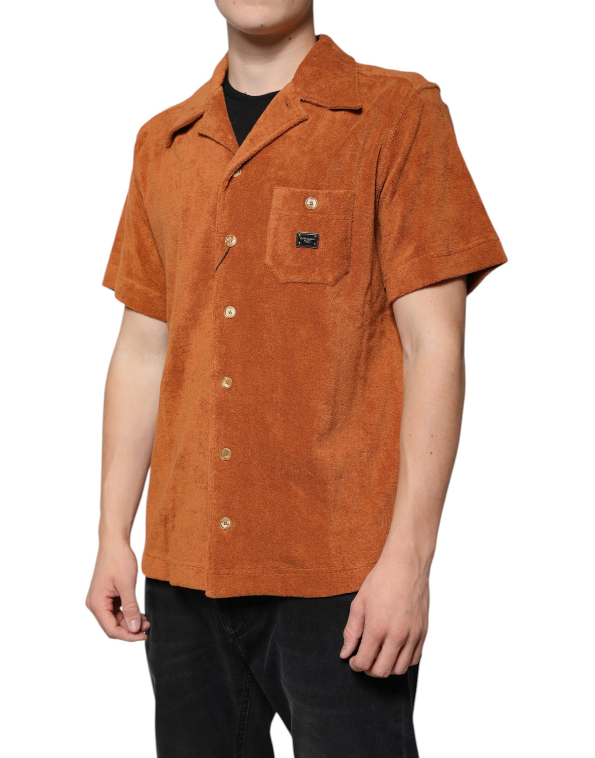 Dolce & Gabbana Hazel Men's Regular Fit Short-Sleeve Velvet Cotton Shirt - Brown