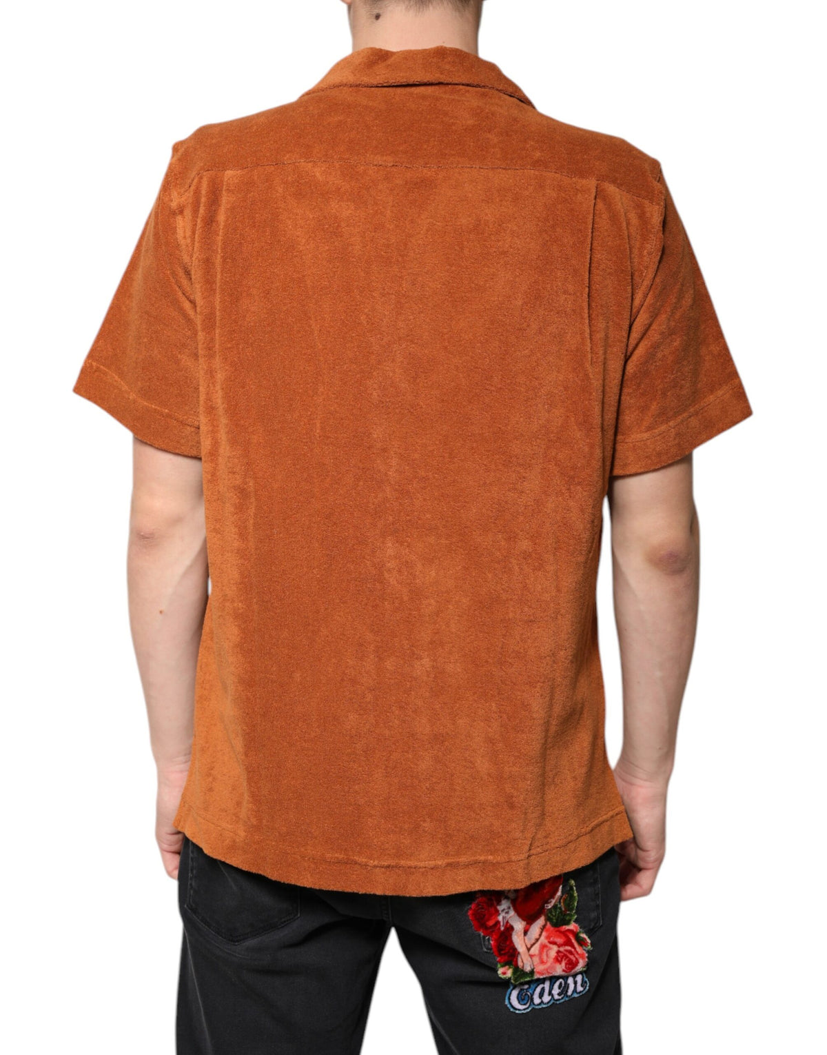 Dolce & Gabbana Hazel Men's Regular Fit Short-Sleeve Velvet Cotton Shirt - Brown