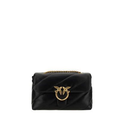 Quilted Shoulder Bag by PINKO for women in calfskin black, gold, signature & monogram features a distinguished silhouette, showcasing a secure magnetic & button and distinguished with versatile shoulder-strap for a distinguished finish.