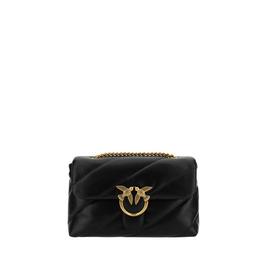 Quilted Shoulder Bag by PINKO for women in calfskin black, gold, signature & monogram features a distinguished silhouette, showcasing a secure magnetic & button and distinguished with versatile shoulder-strap for a distinguished finish.