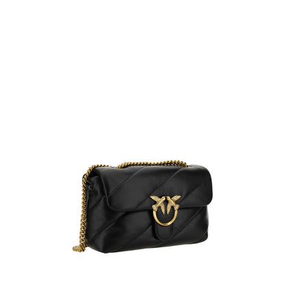 Quilted Shoulder Bag by PINKO for women in calfskin black, gold, signature & monogram features a enviable silhouette, showcasing a secure magnetic & button, ample , and enviable shoulder-strap for a enviable finish.