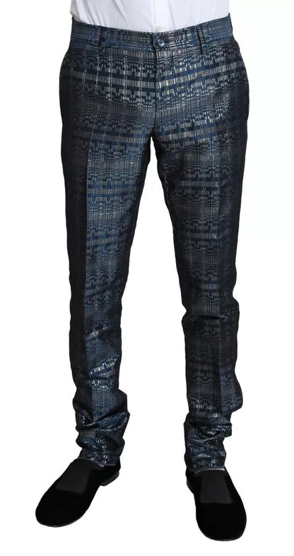 Dolce & Gabbana Blue Silver Shiny 2 Piece Slim GOLD Suit