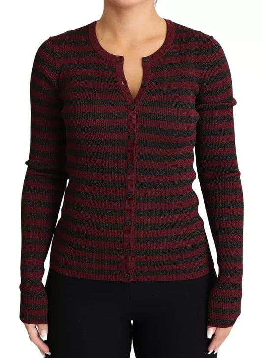 Dolce & Gabbana Women's Regular Fit Polyester Rayon & Viscose Cardigan - Black Red Striped