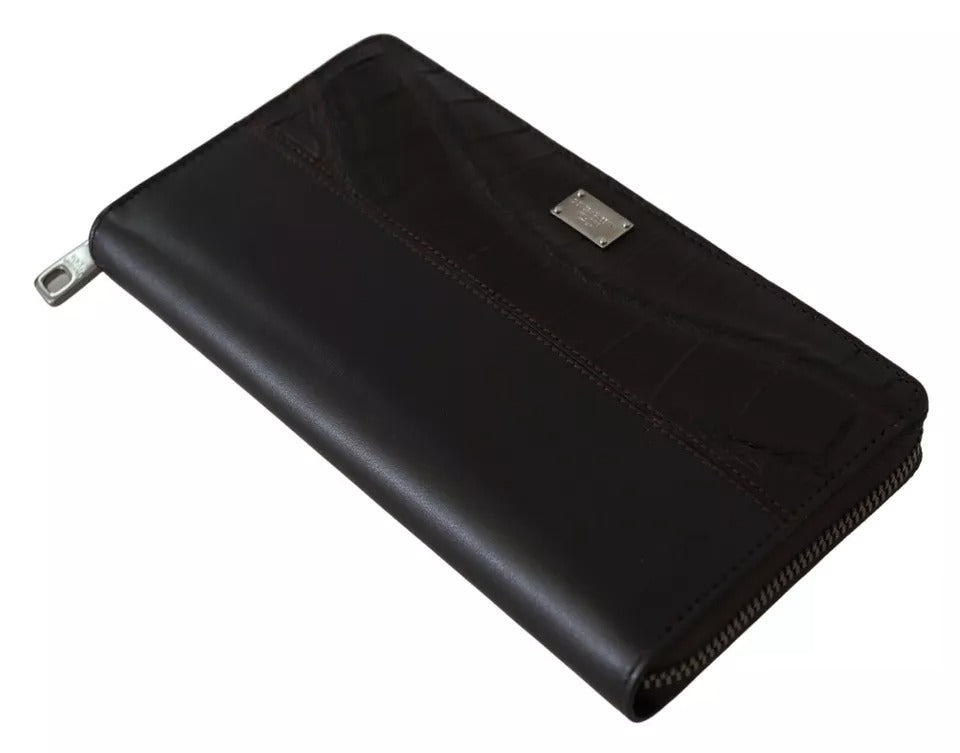 Cardholder Wallet by Dolce & Gabbana for men in exotic leather brown presents a refined silhouette, artfully capturing the essence of the Exotic Leather Cardholder Wallet design with sophisticated card-organization zip-around coin-purse for a refined look.