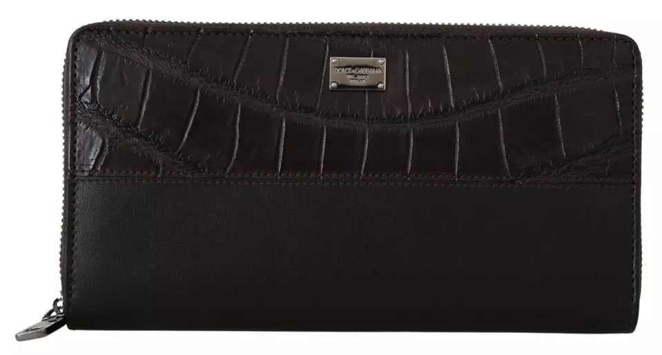 Cardholder Wallet by Dolce & Gabbana for men in exotic leather brown presents a streamlined silhouette, showcasing the sophisticated design of the Exotic Leather Cardholder Wallet collection with functional card-organization zip-around coin-purse.