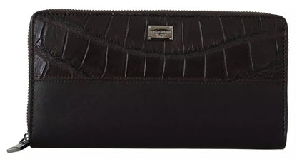 Cardholder Wallet by Dolce & Gabbana for men in exotic leather brown presents a streamlined silhouette, showcasing the sophisticated design of the Exotic Leather Cardholder Wallet collection with functional card-organization zip-around coin-purse.