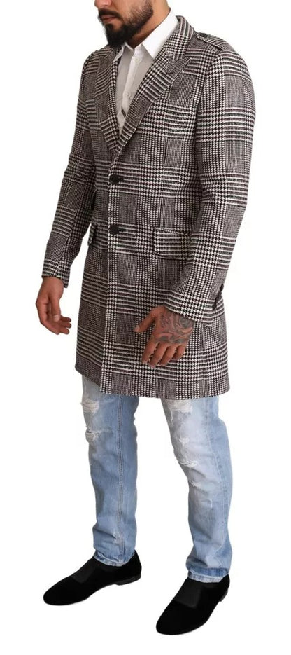 Dolce & Gabbana Men's Acrylic Cotton Nylon & Wool Trench Coat - Gray Patterned Plaid