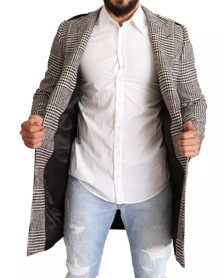 Dolce & Gabbana Men's Acrylic Cotton Nylon & Wool Trench Coat - Gray Patterned Plaid
