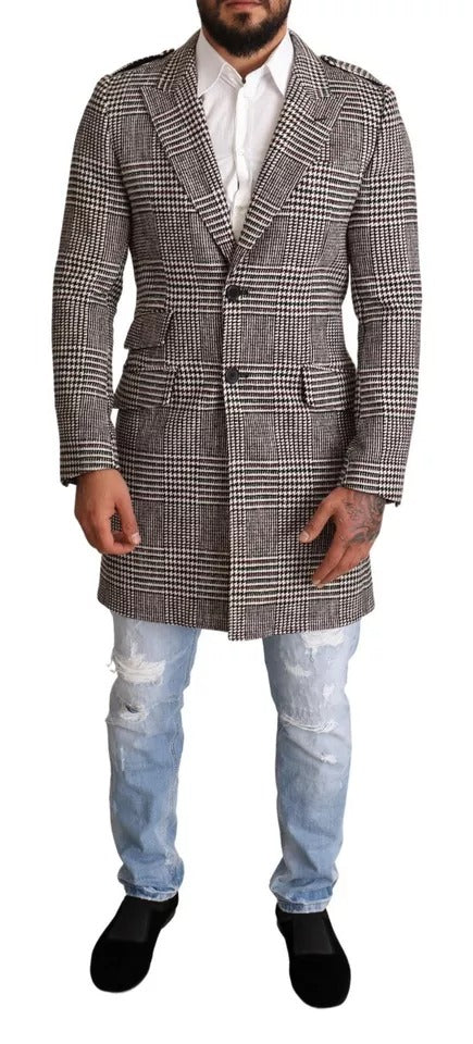 Dolce & Gabbana Men's Acrylic Cotton Nylon & Wool Trench Coat - Gray Patterned Plaid