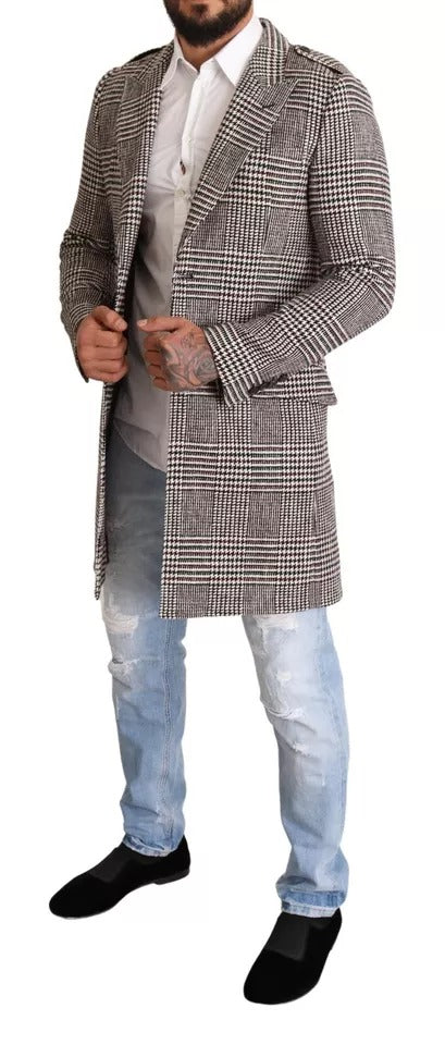 Dolce & Gabbana Men's Acrylic Cotton Nylon & Wool Trench Coat - Gray Patterned Plaid