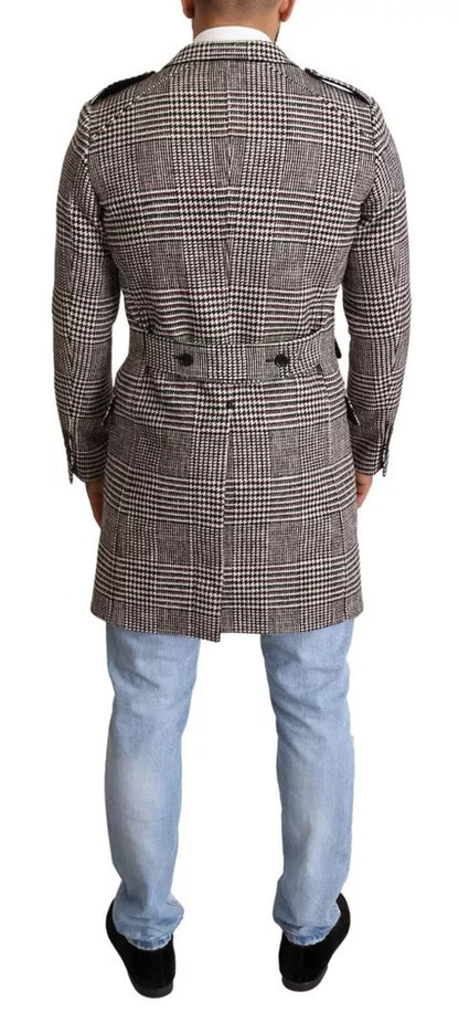 Dolce & Gabbana Men's Acrylic Cotton Nylon & Wool Trench Coat - Gray Patterned Plaid