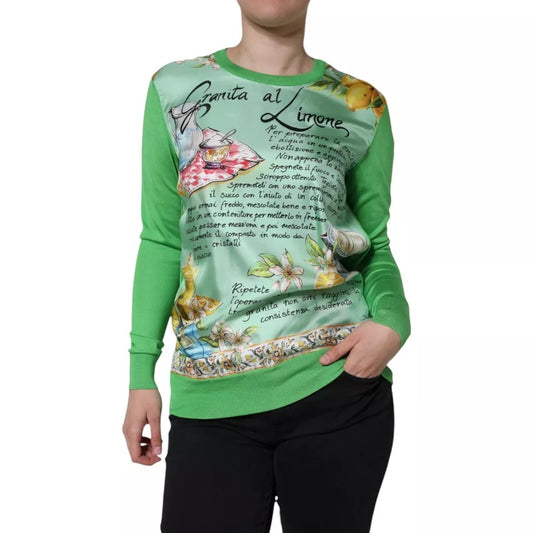 Dolce & Gabbana Women's Crew Neck Silk Sweater - Green Print