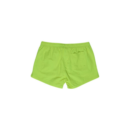 Swimwear by Hamaki-Ho for men in polyester yellow showcases a contemporary silhouette, artfully capturing the contemporary essence of the Men's Polyester Swimwear design for a sophisticated resort look.