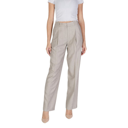 Vero Moda Gray Pinstripe Women's Polyester Trousers
