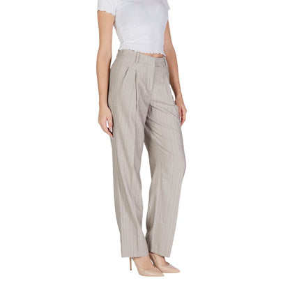 Vero Moda Gray Pinstripe Women's Polyester Trousers