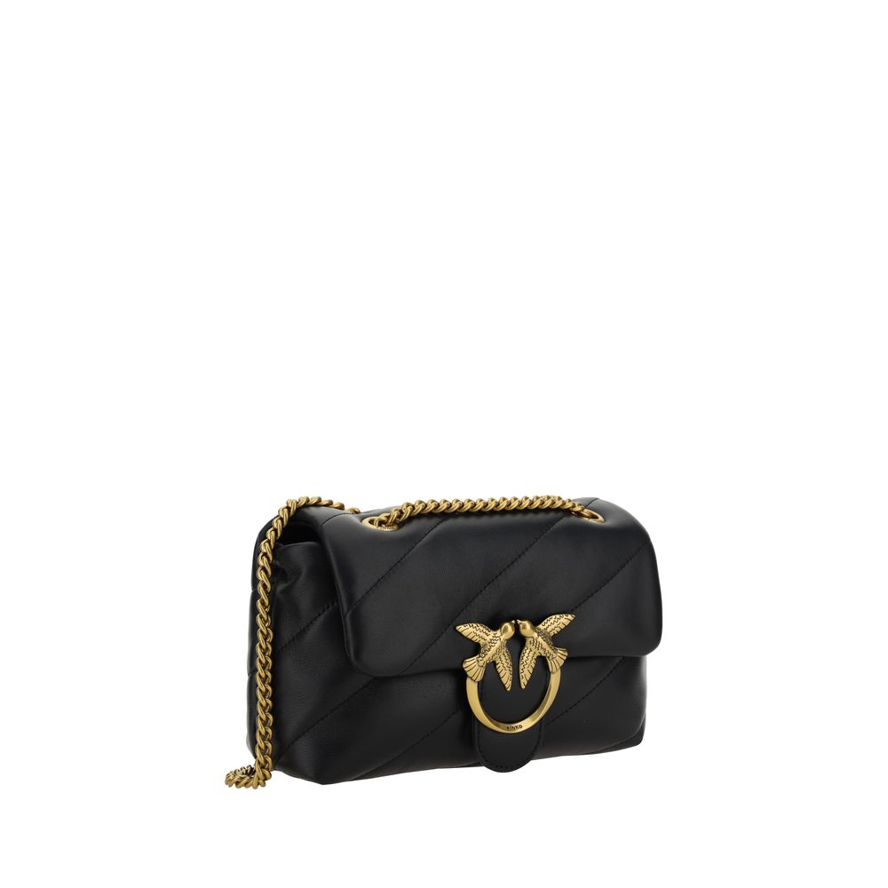 Mini 2-in-1 Shoulder & Crossbody Quilted Bag by PINKO for women in leather black, gold & monogram features a distinguished silhouette, showcasing a secure magnetic & button and distinguished with versatile crossbody-strap & shoulder-strap for a distinguished finish.