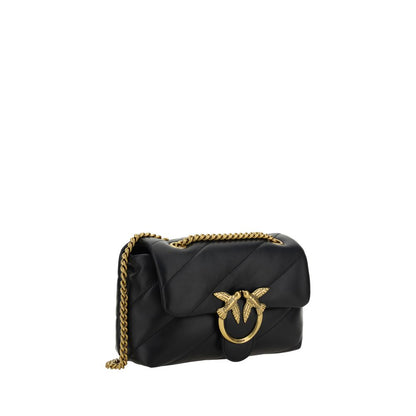 Mini 2-in-1 Shoulder & Crossbody Quilted Bag by PINKO for women in leather black, gold & monogram features a distinguished silhouette, showcasing a secure magnetic & button and distinguished with versatile crossbody-strap & shoulder-strap for a distinguished finish.