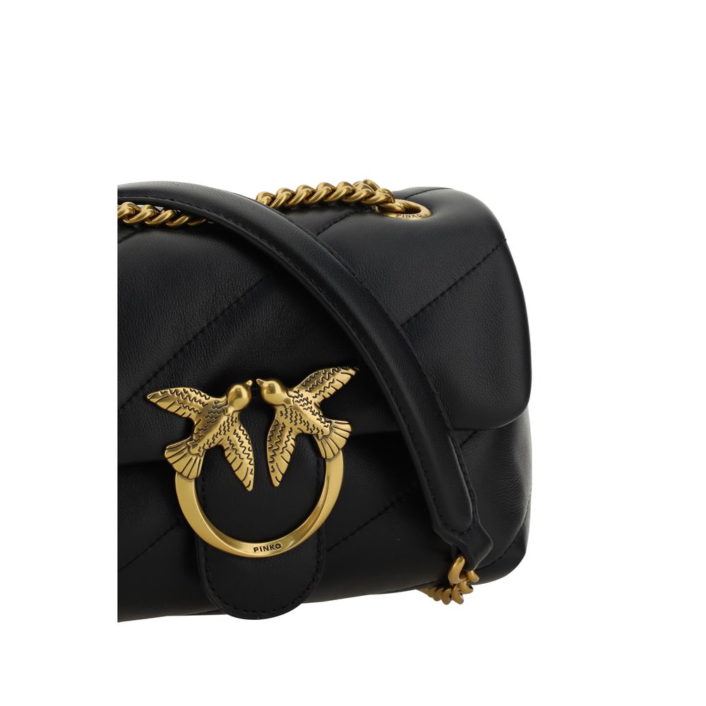 Mini 2-in-1 Shoulder & Crossbody Quilted Bag by PINKO for women in leather black, gold & monogram features a effortless chic silhouette with a secure magnetic & button, ample , and versatile crossbody-strap & shoulder-strap for a effortless chic finish.