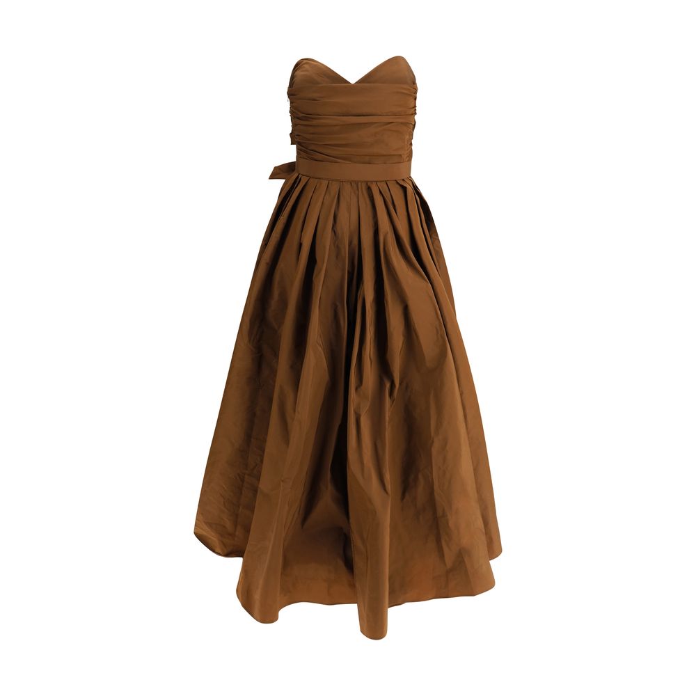 Dress by PINKO for women in polyester brown features an sultry silhouette defined by a strapless neckline and , falling to an sultry long for a sultry look.