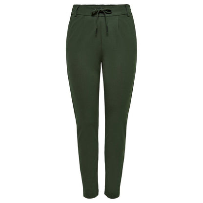 Trousers by Only for women in stretch viscose & nylon green presents a perennial silhouette, meticulously tailored with a wide cut, long finish, and an elegant .