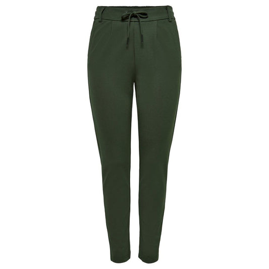 Trousers by Only for women in stretch viscose & nylon green presents a perennial silhouette, meticulously tailored with a wide cut, long finish, and an elegant .