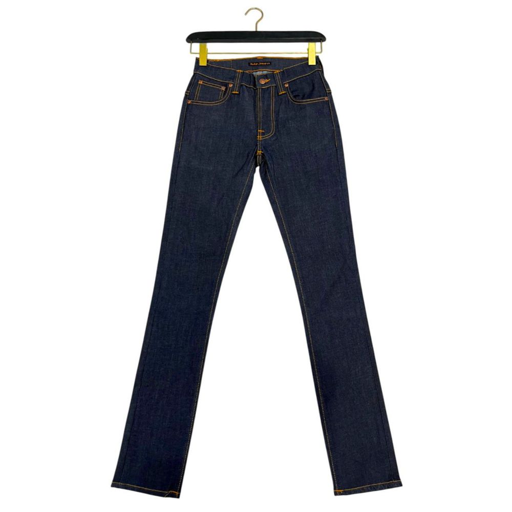 Jeans by Nudie Jeans for women in stretch denim cotton blue presents a tailored silhouette, showcasing a tailored slim and long cut with a refined for a truly tailored aesthetic.
