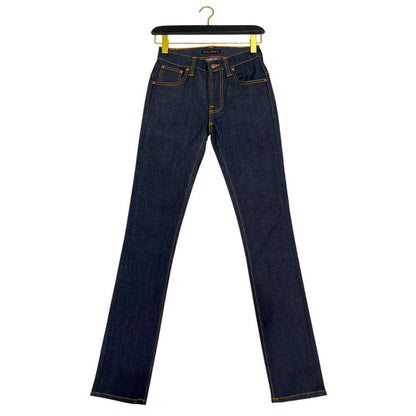 Jeans by Nudie Jeans for women in stretch denim cotton blue presents a tailored silhouette, showcasing a tailored slim and long cut with a refined for a truly tailored aesthetic.