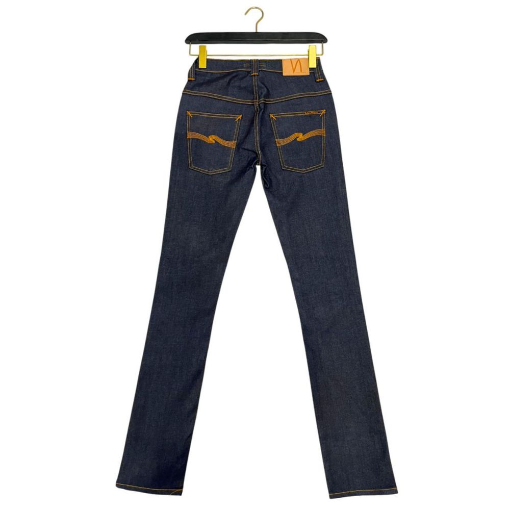 Jeans by Nudie Jeans for women in stretch denim cotton blue features a polished silhouette with a polished slim, reaching a polished long and finished with a polished .
