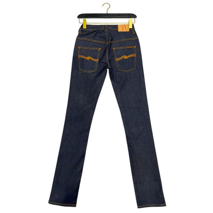 Jeans by Nudie Jeans for women in stretch denim cotton blue features a polished silhouette with a polished slim, reaching a polished long and finished with a polished .