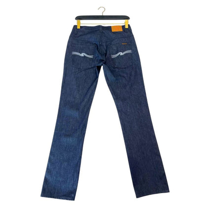 Jeans by Nudie Jeans for men in denim cotton blue & signature features an refined tailoring silhouette, showcasing a premium straight-leg with a and long cut for a refined tailoring look.