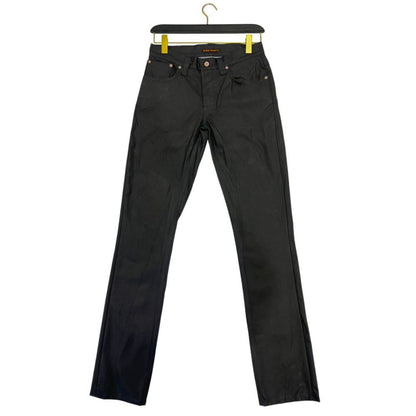 Jeans by Nudie Jeans for men in denim cotton black & signature features an sartorial and long with a cut for a sartorial finish.