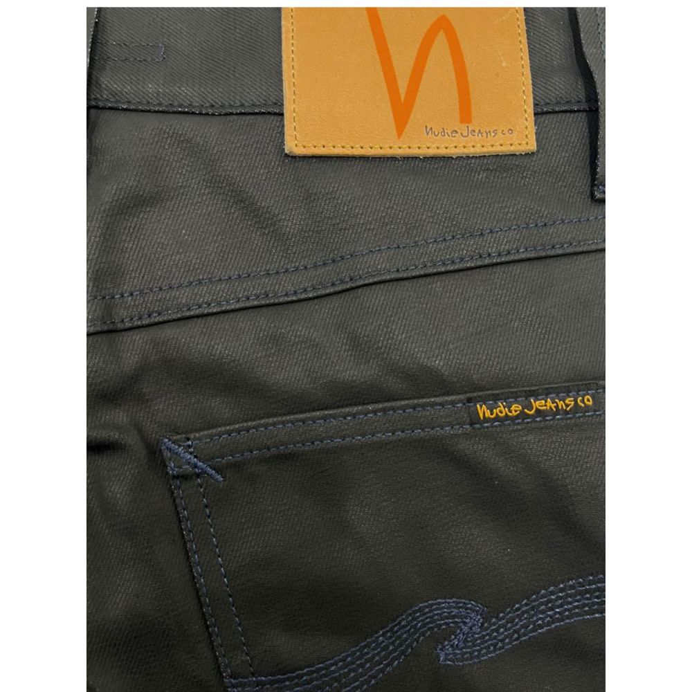 Jeans by Nudie Jeans for men in denim cotton black & signature presents a tailored silhouette, showcasing a tailored and long cut with a refined for a truly tailored aesthetic.