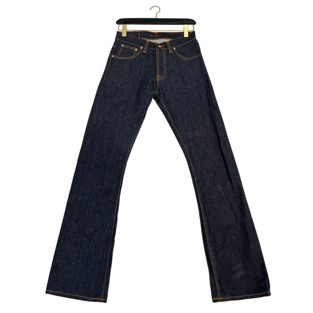 Jeans by Nudie Jeans for men in denim cotton blue & signature presents a refined pantology silhouette, artfully defined by a refined pantology flared, long, and a sophisticated .